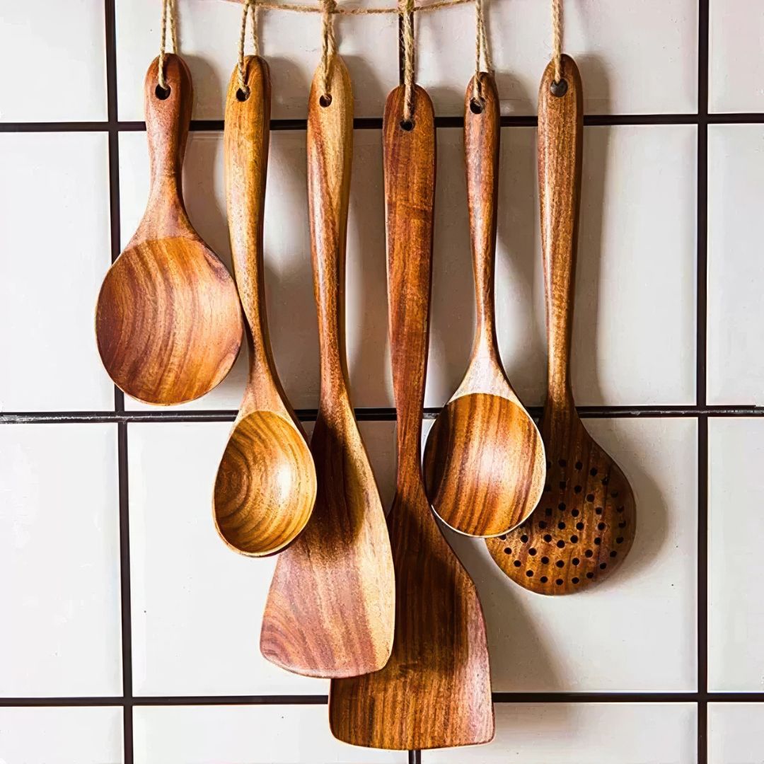 Teak Elegance - Teak Træ Køkkenredskabssæt (7-delt sæt)