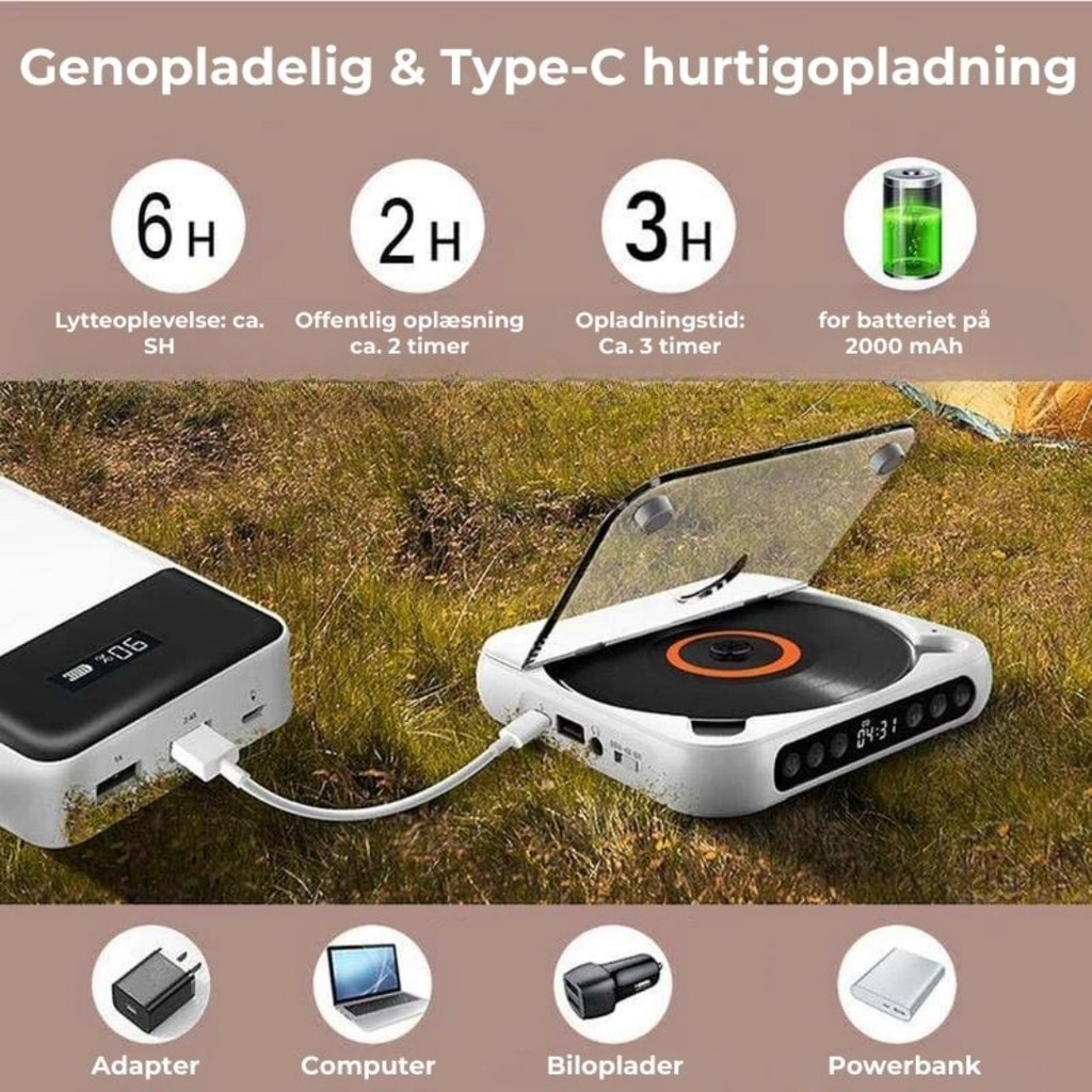 KlarTone CD™ – Trådløs Bærbar CD-Afspiller med Bluetooth