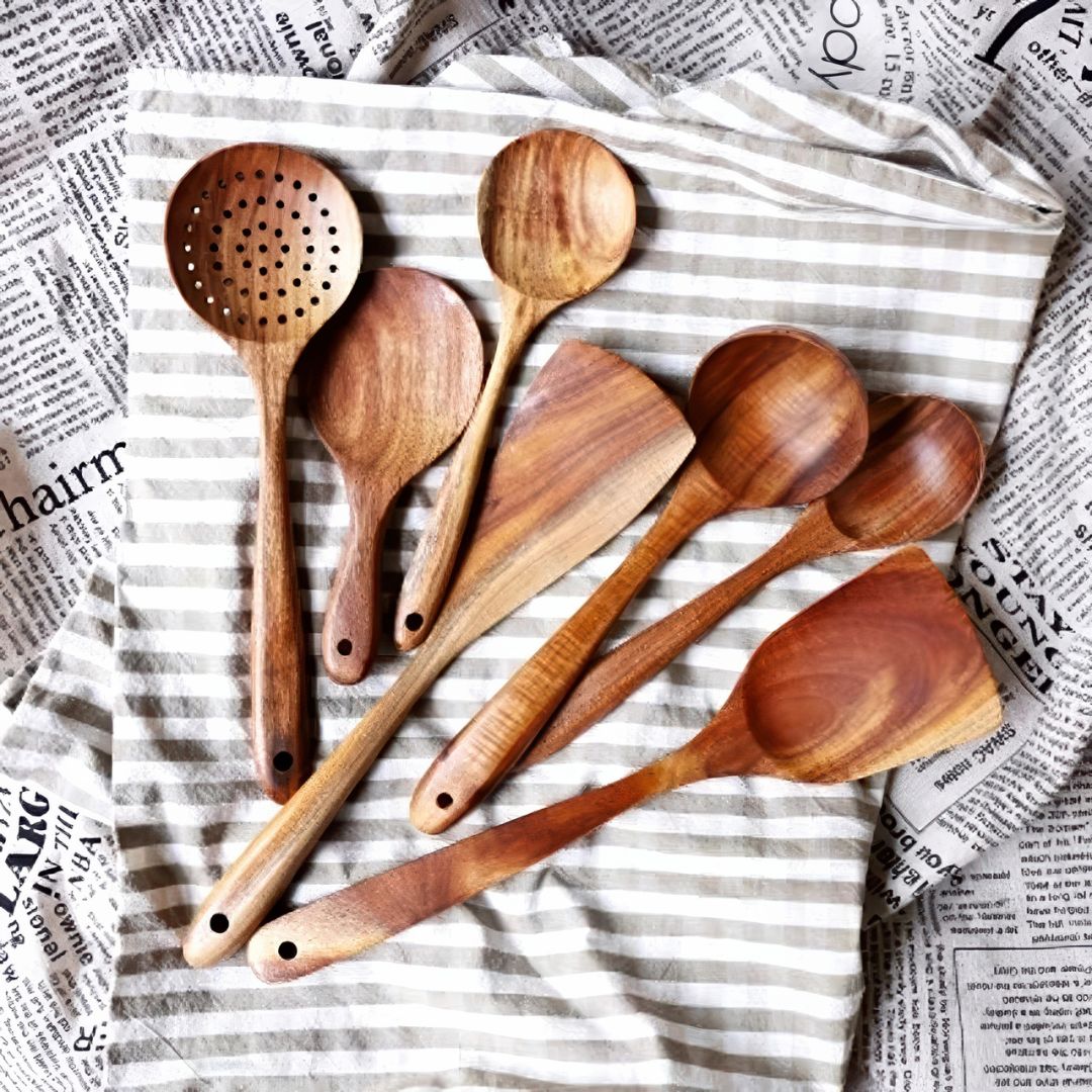 Teak Elegance - Teak Træ Køkkenredskabssæt (7-delt sæt)