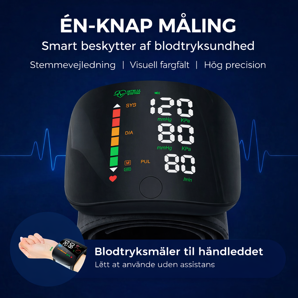 KlarPuls™ | Sikker kontrol over dit blodtryk – blodtryksmåler til håndled
