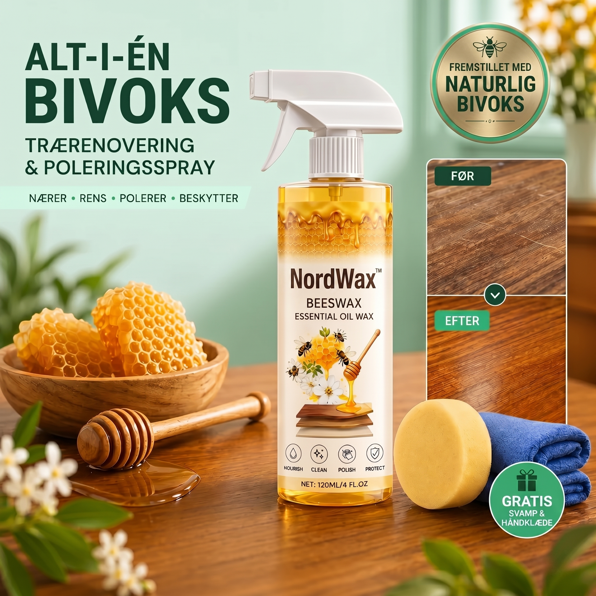 NordWax™ - Alt-i-en Bivoks Spray til Træpleje